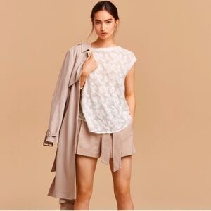 Wilfred Anvers shirt top embossed floral open split back white sheer XXS Aritzia
